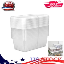 Set of (10) 6 Quart Storage Boxes, Clear Plastic Storage Bin with Snap-on Lid