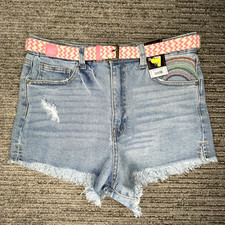 No Boundaries Size 11 Girls Youth Cuff Shorts Distress Blue Denim