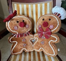 Set Of 2 Gingerbread Man, Boy  Girl Plush Throw Pillow Christmas Decor 9  x 15  