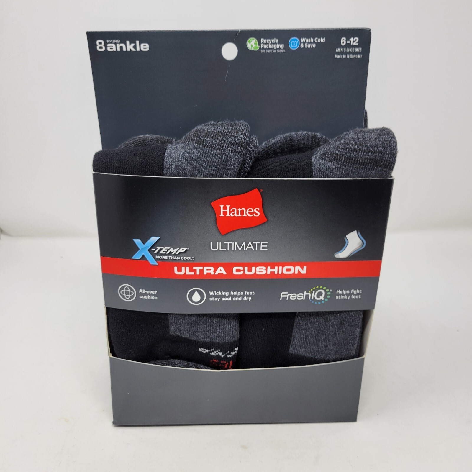 Hanes Ankle Socks Mens 6-12 - Eight (8) Pack Pairs Ultra Cushion Wicking Adult-image