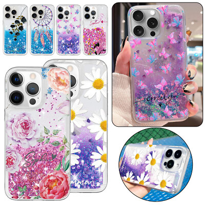 Stylish Glitter Personalised Case For iPhone 14 13 12 15 16 17 Pro Max TPU Cover