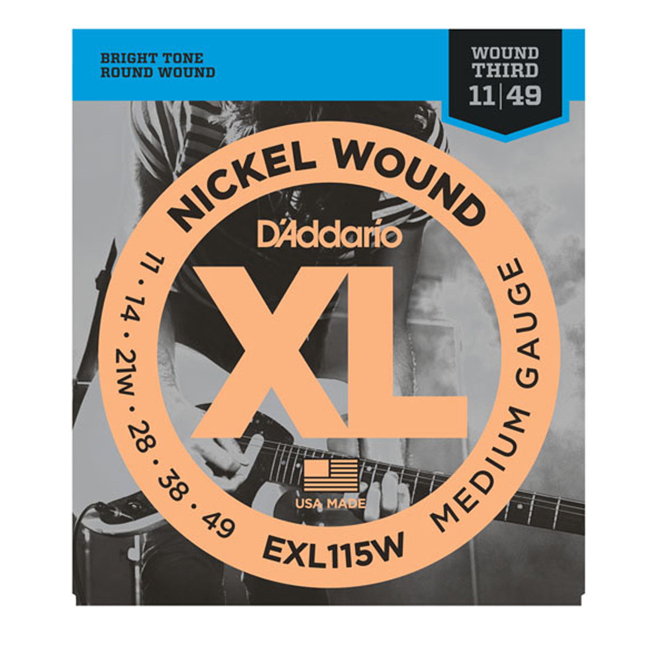 Струны для электрогитары DAddario EXL115W с никелевой обмоткой среднего размера 11-49