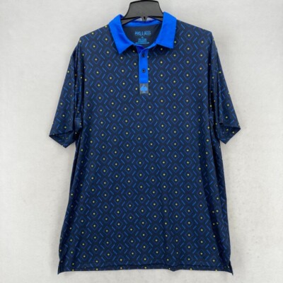 Pins & Aces Golf Polo Shirt Mens XXL 2XL Blue Diamond Geometric Performance Flex