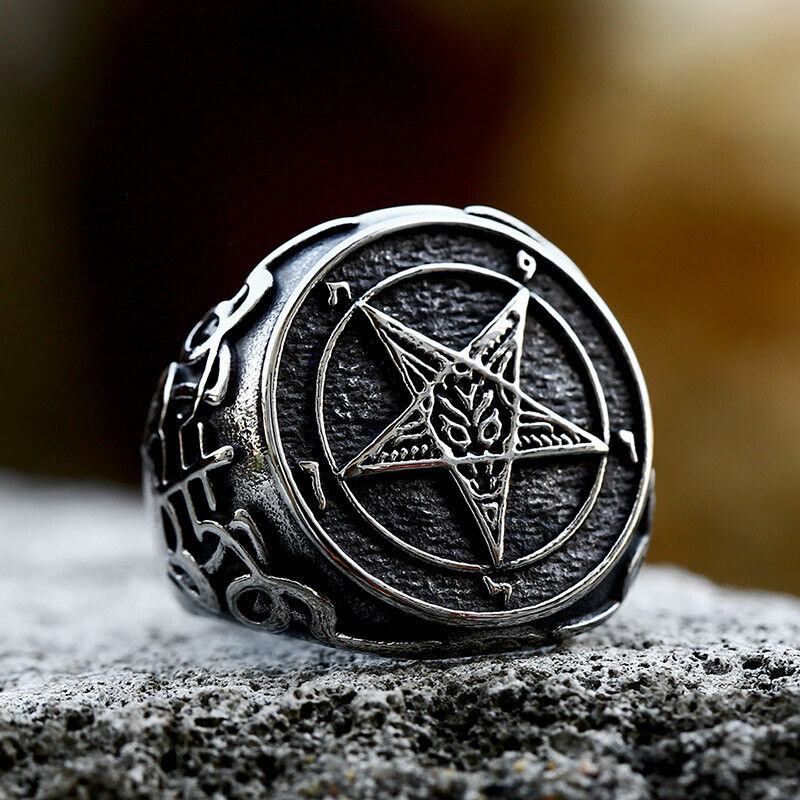 Vintage Satanic Star Circle Ring Stainless Steel Lucifer Vintage Satanic Star Circle Ring Stainless Steel Lucifer