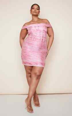 PrettyLittleThing Plus Pink Bardot Bodycon Dress Size 26 BNWT