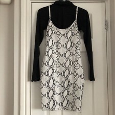 Womens Snake Print Dress & Top White Bodycon Faux Leather Strappy size 10 Ladies