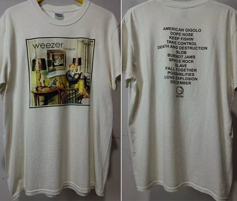 00s Weezer Maladroit White T-shirt 2 Side Remake Short Sleeve S