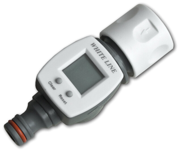 Metro Contador Agua Jardin Litros/Galon con LCD + Adaptador Conector Rapido
