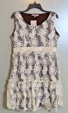NWT Young Essence Ivory Over Brown Sleeveless Lace Floral Dress Size L MSRP $85