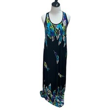 Delusional Women's S Small Maxi Dress Empire Waist Feather Print Resort Wear