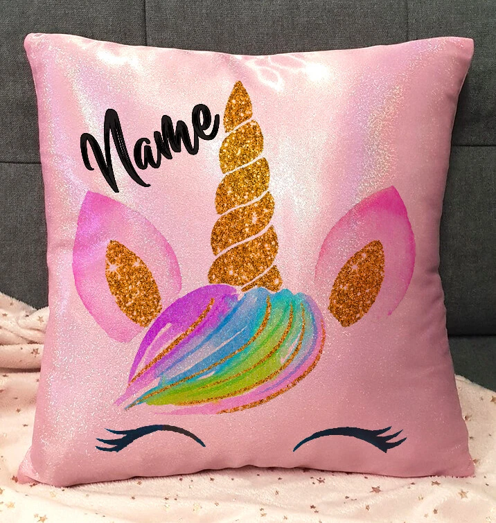 Unicorn Cushion Cover Throw Pillow Glitter Personalised eBay