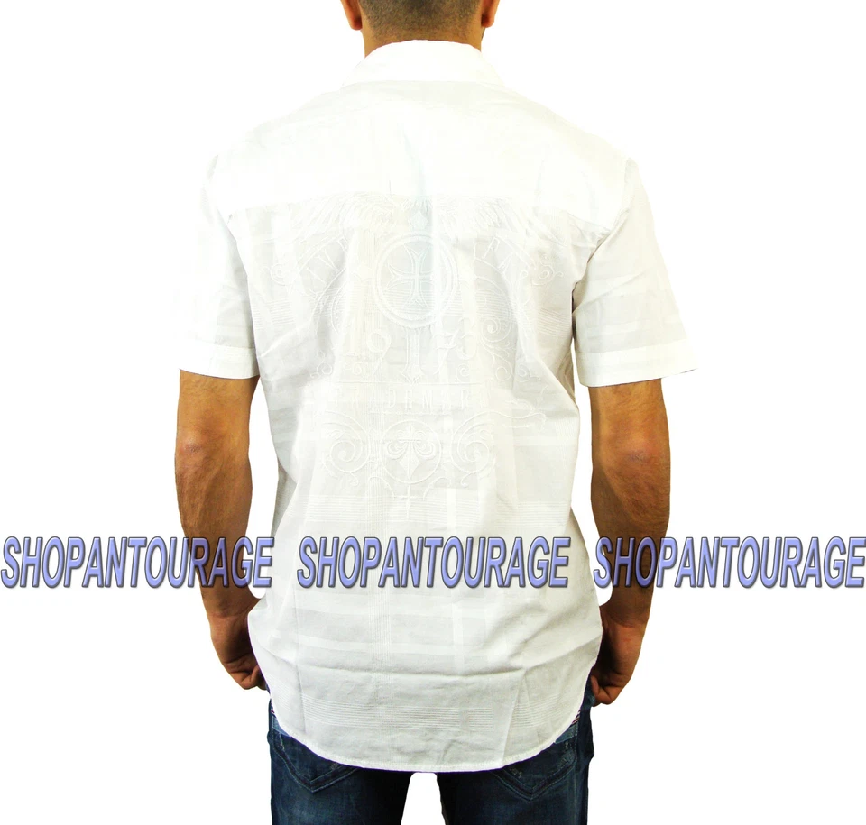 Nueva camisa blanca de manga corta con botones para hombre Affliction Eruption 110WV445 Foto 2 de 4