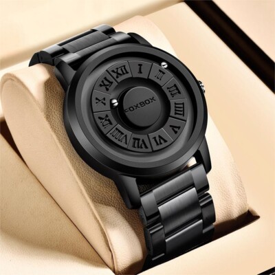 LIGE FOXBOX Men's Quartz Watch Scrolling Bead Magne Wristwatches