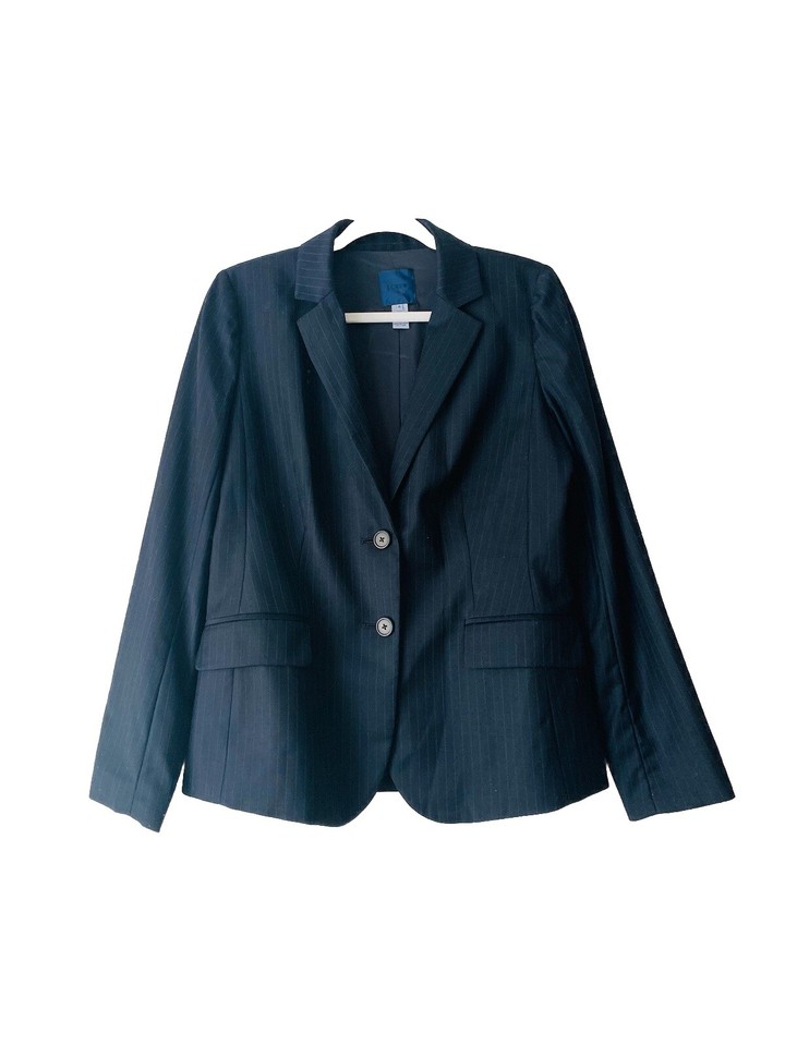 J. Crew Super 120s Wool Pinstriped Blazer Jacket Women Sz 8 Navy Career