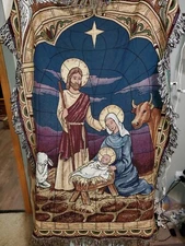 Nativity Manger Holy Family Throw Blanket Tapestry 48"X64" Christmas Bethlehem