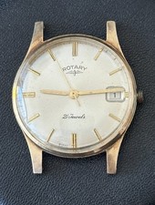 Vintage 1965/1966 9ct Solid Gold Rotary 21J Mens Dress Watch - Spares/Repairs.