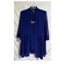 R M Richards Blue Plus Size Formal 2 Piece Jacket Pants Set Beaded Accents 22W
