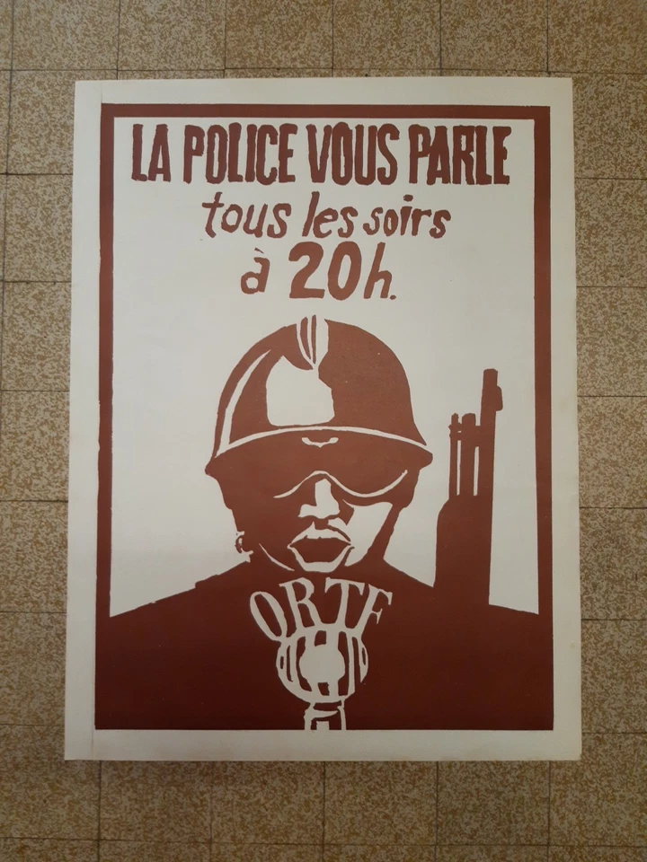 Affiche Lithographie originale mai 68 la police vous parle tous les soirs ORTF - Photo 1/3