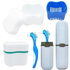 Denture Case Kit - 2 Bath Cups, 2 Brushes  2 Portable Toothbrush Boxes, Reta...