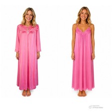 Vtg Shadowline Peignoir Gown Robe Set Size Small Pink Lace Nylon USA