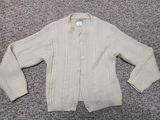 Vtg LL Bean Ivory Mohair Blend Cable Knit Cardigan Sweater USA Made Small