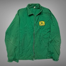Vintage John Deere Green Work Jacket Zip Front Logo Patch Farm USA
