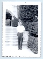Old Vintage Photo SOLO MAN OUTSIDE HALL PURDUE UNIVERSITY ANTIQUE SNAPSHOT