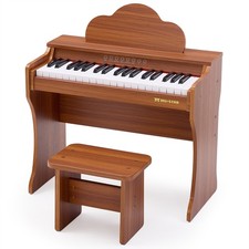 Wood 37Key Kids Digital Piano Keyboard Toddler Music Education Toy w/Stool Brown