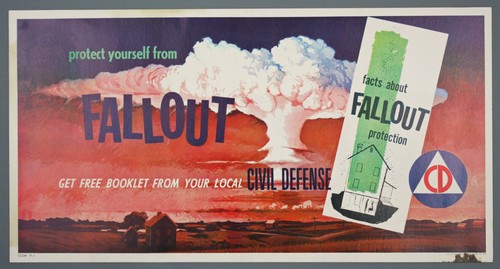 Original Cold War Era Nuclear Fallout Poster/Window Card, Civil Defense, 1958