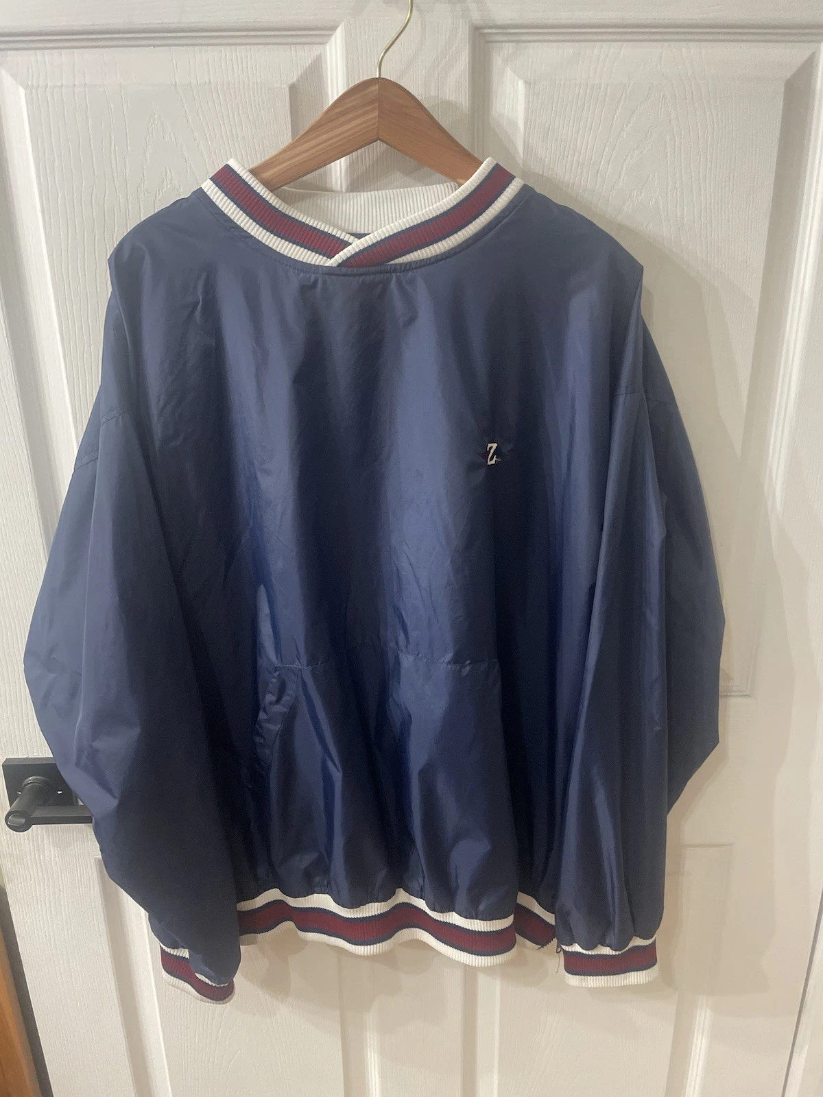 VTG Jerzees Built To Last Mens L Blue V-Neck Pullover Nylon Windbreaker Jacket