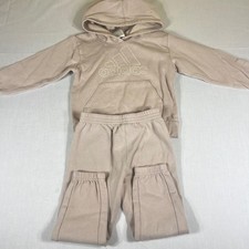Adidas Kids Beige Fleece Hoodie and Joggers Tracksuit Set Size 4 Regular Fit