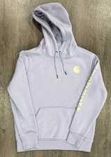 Carhartt Relaxed Fit Pullover Hoodie Lavender Logo Print Size M Workwear Utility