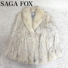 Silver SAGA Fox Fur Jacket Coat Thick Actress Collar 52cm Approx US Size M-L
