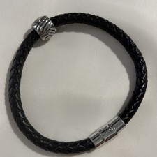 REAL BRAIDED LEATHER STAINLESS STEEL 8.50  BRACELET MAGNETIC CLOSURE