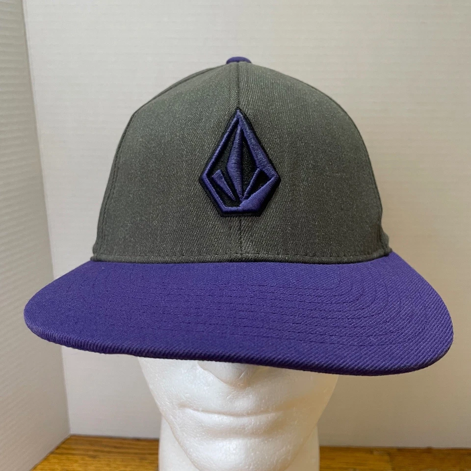 Volcom Flexfit Hat Cap Men's L-XL Grey & Purple Logo Wool Blend Stretch Skater - Image 2 of 4