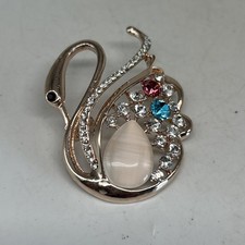 Vintage Swan Rhinestone Brooch Gold Tone Statement Pin 2.25  