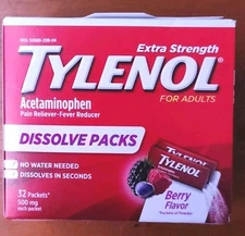 TYLENOL Acetaminophen Pain Reliever Fever Reduce Dissolve Packet 500mg Free Ship