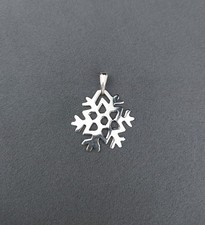 .925 Sterling Silver Snowflake Pendant High-Polish Charm 23mm Winter Holiday