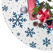 Christmas Tree Skirt Snowflake Print Round Xmas Tree Base Mat Holiday Gift