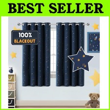 Kids Blackout Star Curtains, 52"x63" - 2 Panels, Navy/Bronze