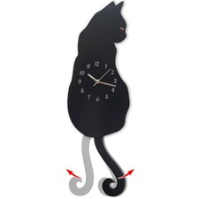 Black Cat Swinging Wall Clock, Cat Clock, Moving Tail Clock, Pet Memorial, Gi...