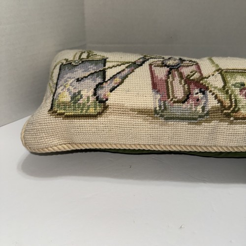 Needlepoint Embroidered Throw Pillow Floral Sprinkling Can 20"x7" Boho Cottage - Picture 7 of 12