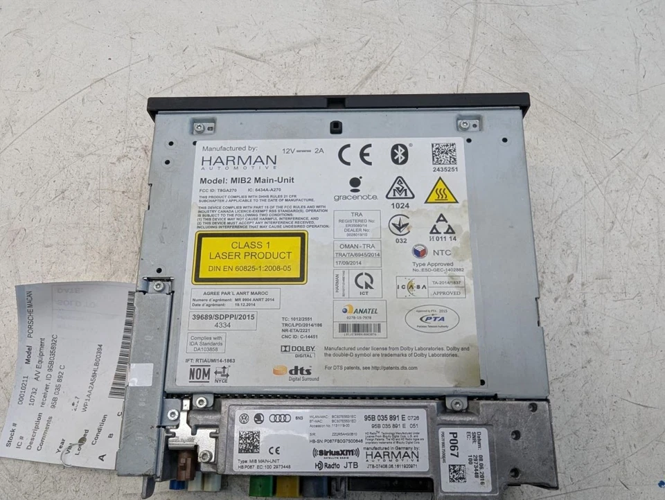 Audio Equipment Radio Receiver ID 95B035892C Fits 17-18 PORSCHE MACAN 779277 Foto 3 de 4