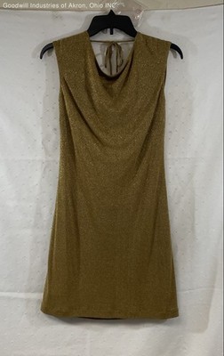 BCBGMAXAZRIA Women's NWT Eve Dress Gold Backless Mini Cowl Neck COA Size XS