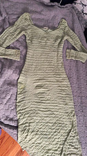 no comment Green Solid Knit Bodycon Midi Dress Scoop Neck Long Sleeve Size S