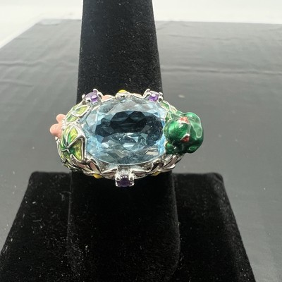 Ross Simons 925 Sterling Silver Enamel Ring Blue Topaz Amethyst Frog Pond Sz 9