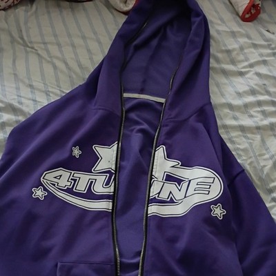 4TUNE Purple Full Zip Hoodie Star Graphic Long Sleeve M Polyester
