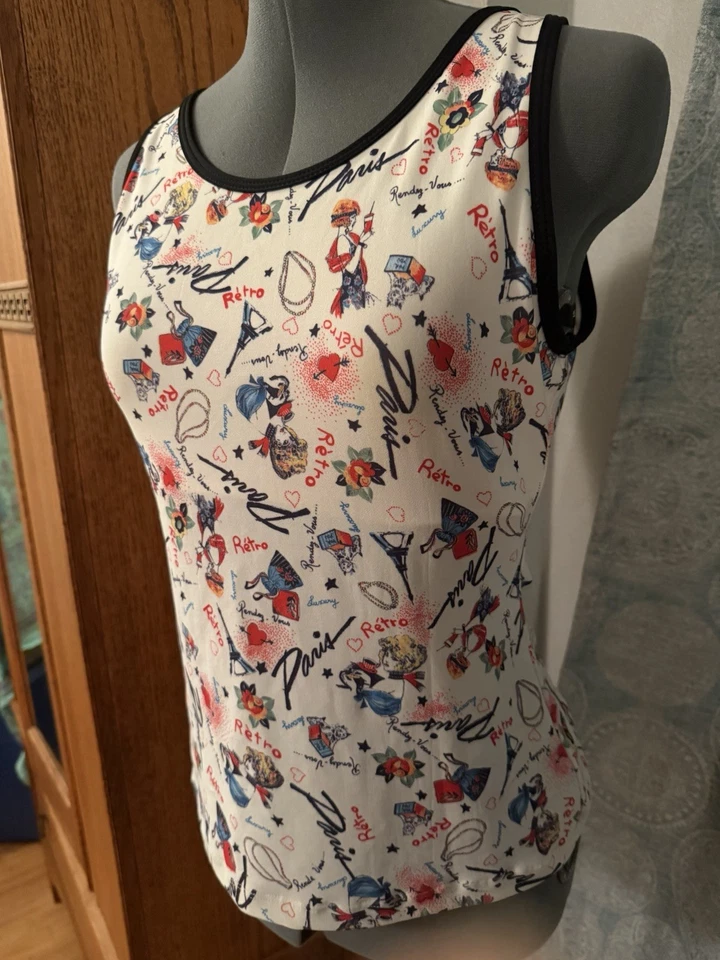 Camiseta sin mangas de colección Latitude años 90 Y2K hecha en EE. UU. París estampado cami para mujer mediana Foto 2 de 4