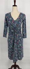 Lands' End Women's Floral Front Knot Midi Stretch Knit Pockets Dress XS 2-4 NWT