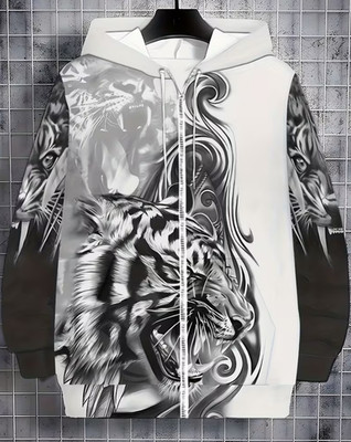 Black & White- Lion Warning AOP Zip-Up Hoodie Unisex S-5XL